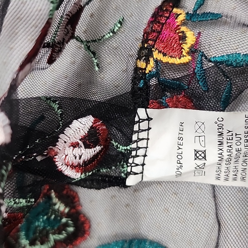Wild Flower Mesh Embroidered Black Long Sleeves Top. 6 - Picture 11 of 13